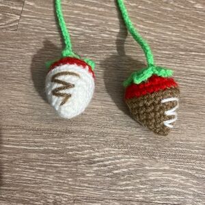 Charming Crochet Strawberry Car Decore - Red, White, and Brown